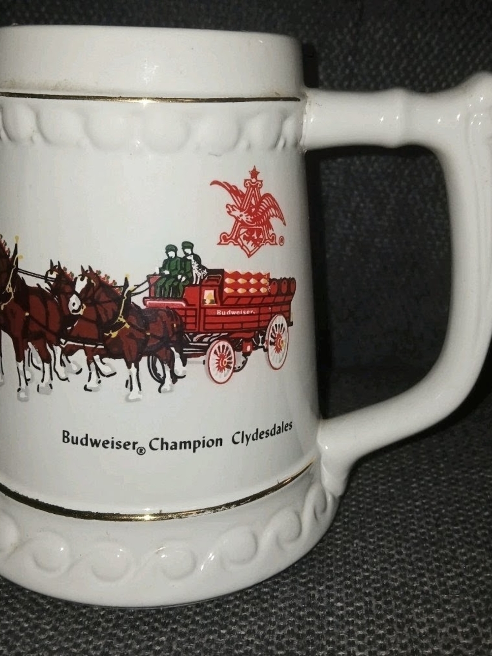 Vintage Budweiser Champion Clydesdales Beer Mug Stein Ceramic Anheuser Busch Gol